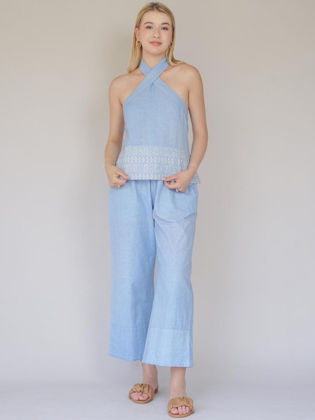 

House of Sal Halter Neck Maxi Dress, Blue
