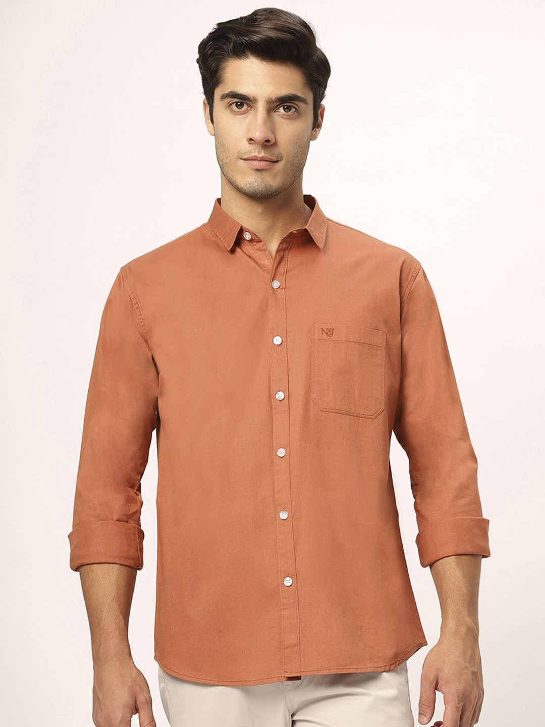 

N AND J Men Relaxed Opaque Casual Shirt, Rust