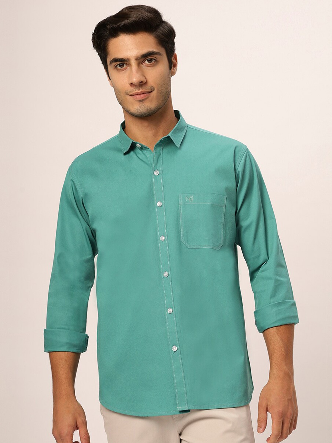 

N AND J Men Relaxed Opaque Casual Shirt, Teal