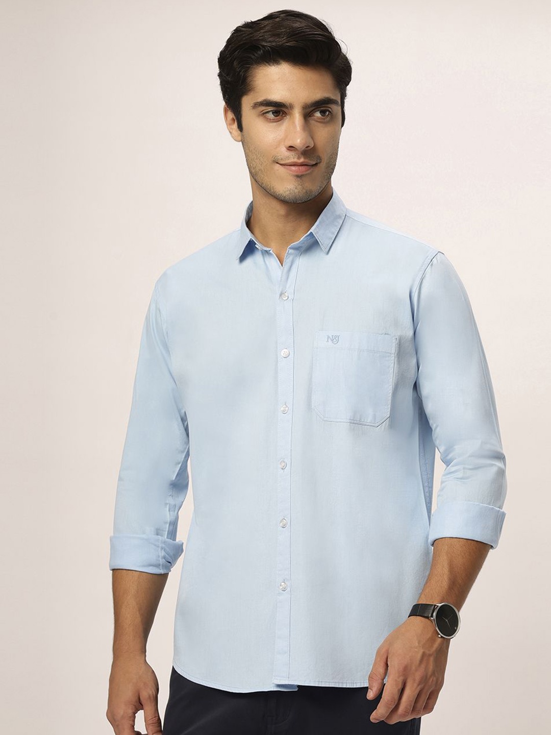 

N AND J Men Relaxed Opaque Casual Shirt, Blue