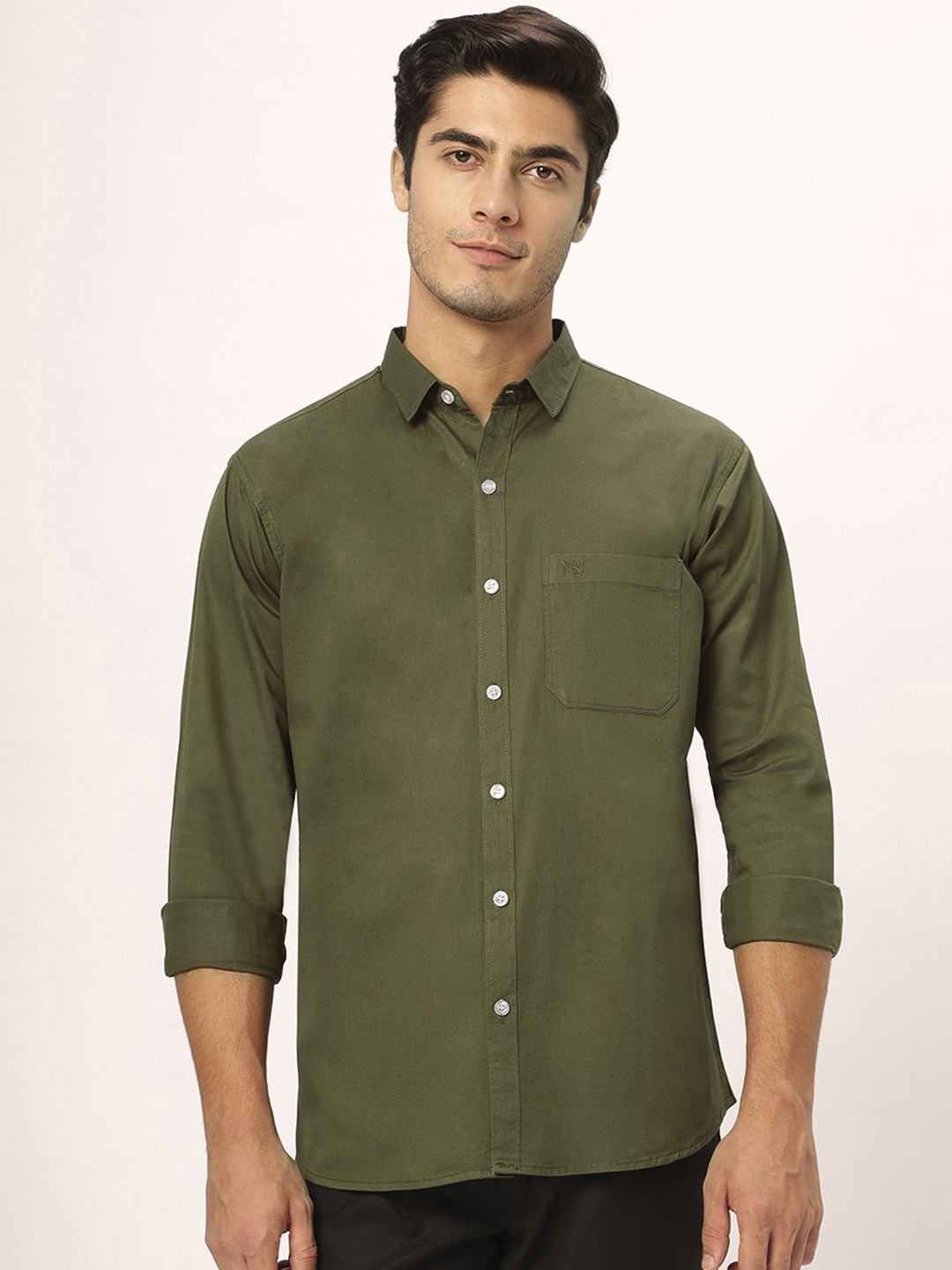 

N AND J Men Relaxed Opaque Casual Shirt, Green