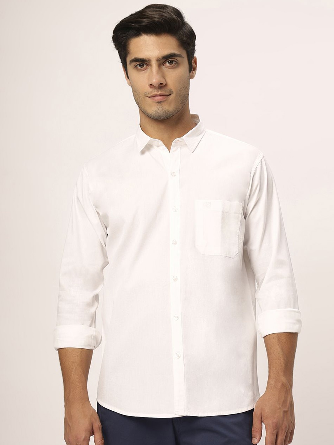 

N AND J Men Relaxed Opaque Casual Shirt, White