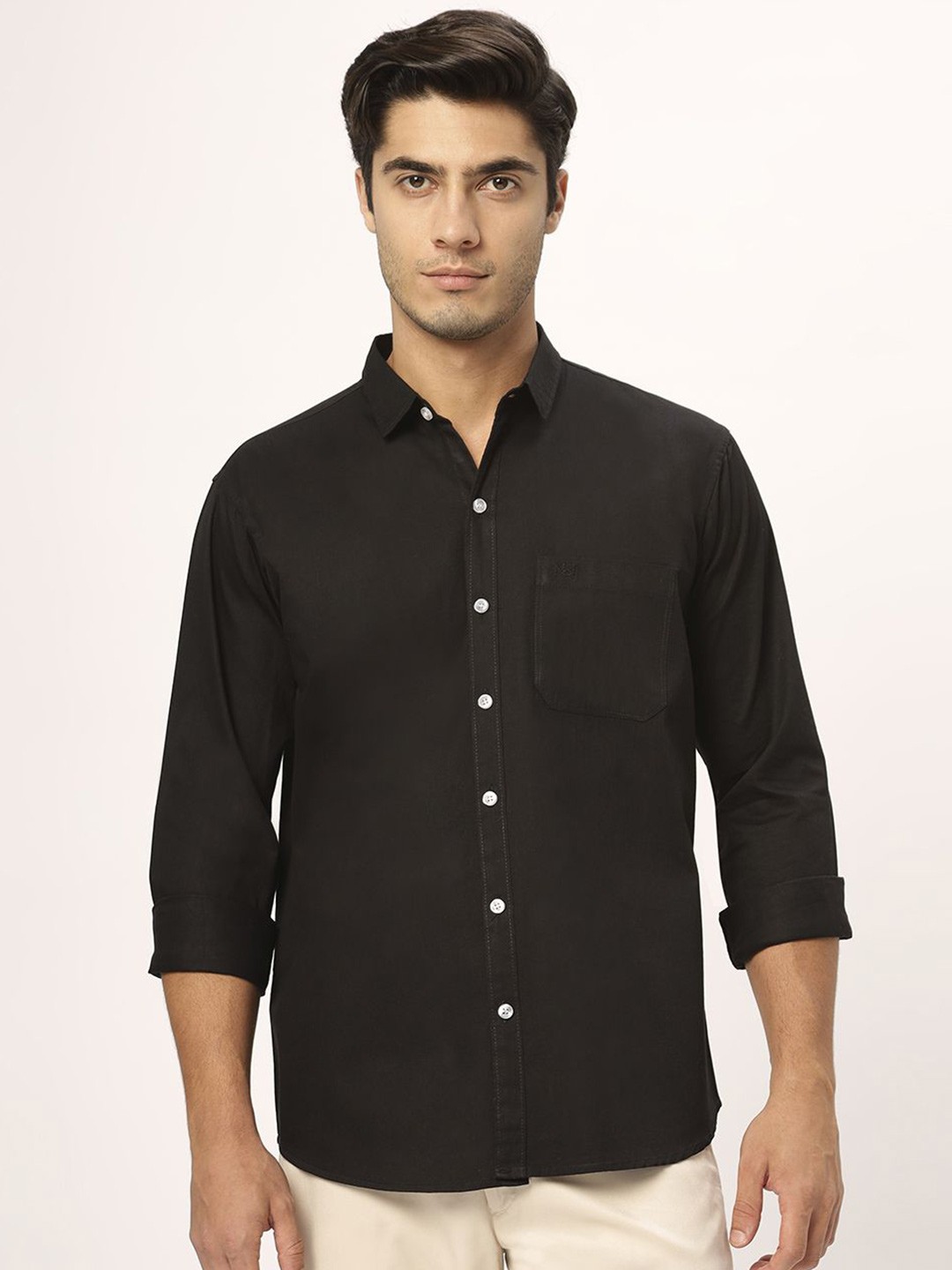 

N AND J Men Relaxed Opaque Casual Shirt, Black