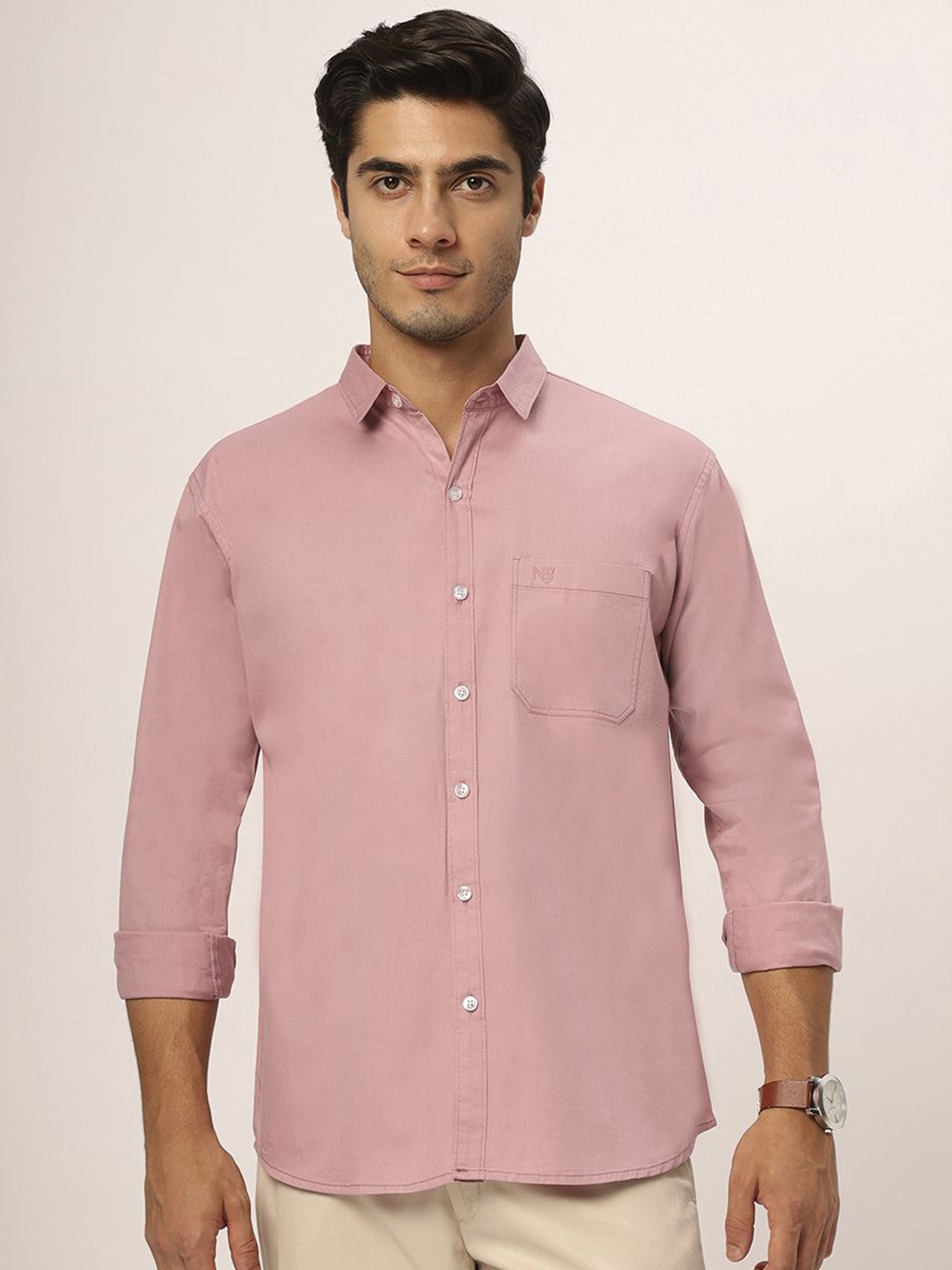 

N AND J Men Relaxed Opaque Casual Shirt, Pink