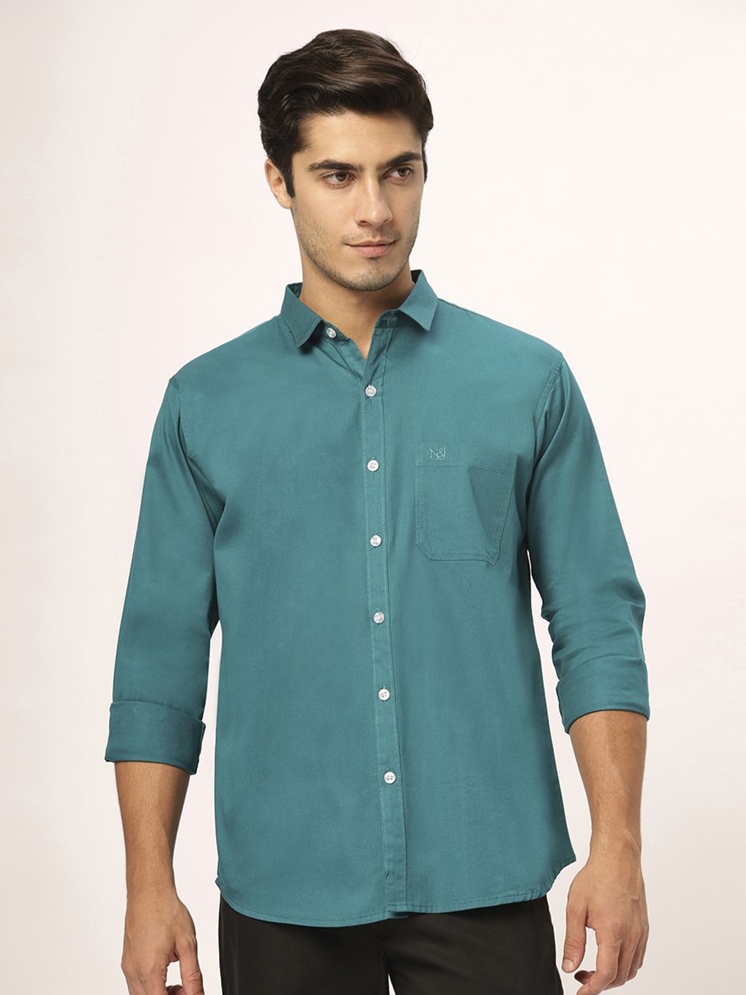 

N AND J Men Relaxed Opaque Casual Shirt, Blue