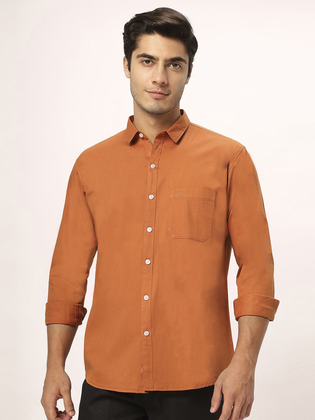

N AND J Men Relaxed Opaque Casual Shirt, Orange