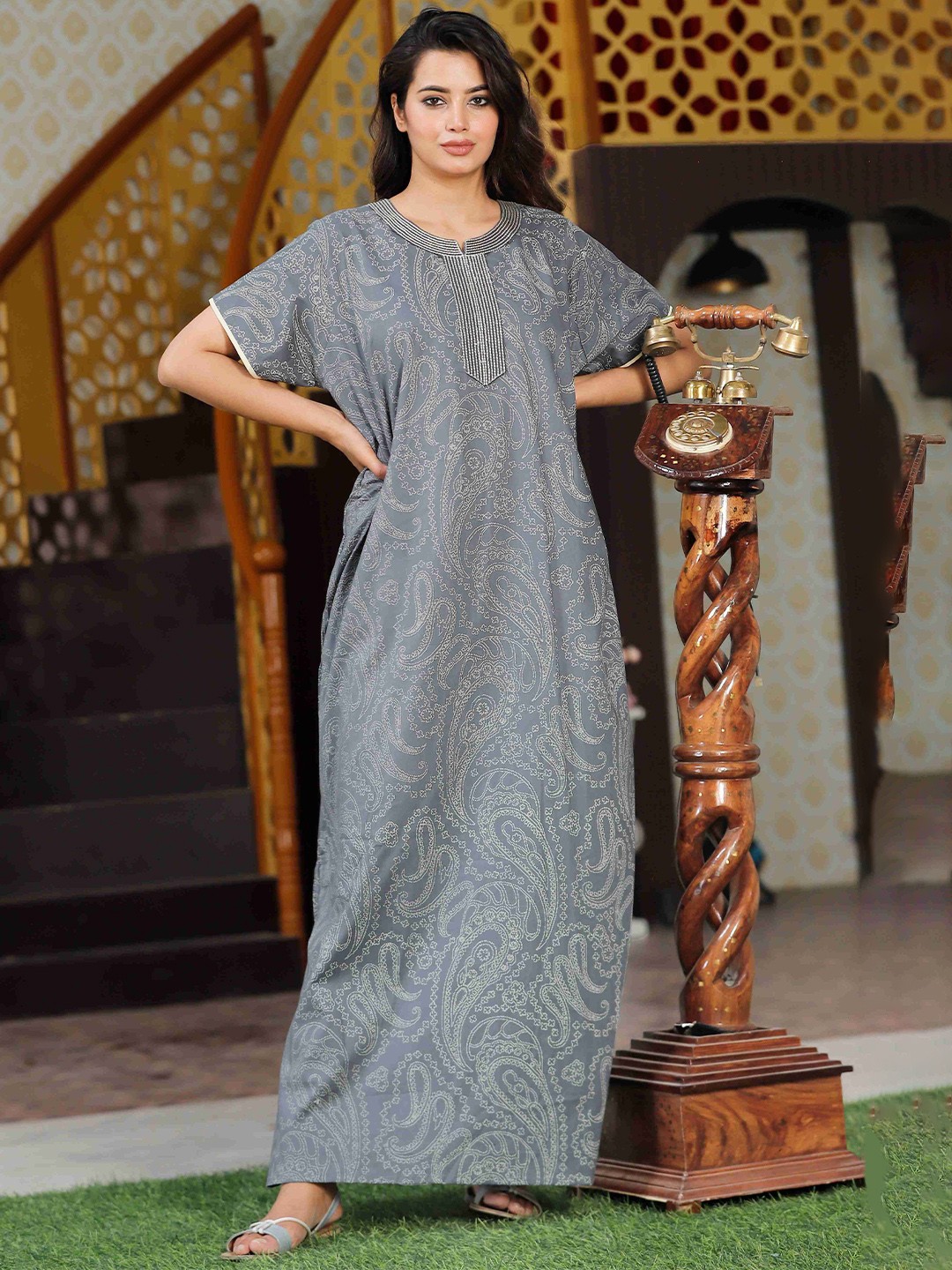 

G4Girl Cotton Printed Maxi Nightdress, Grey