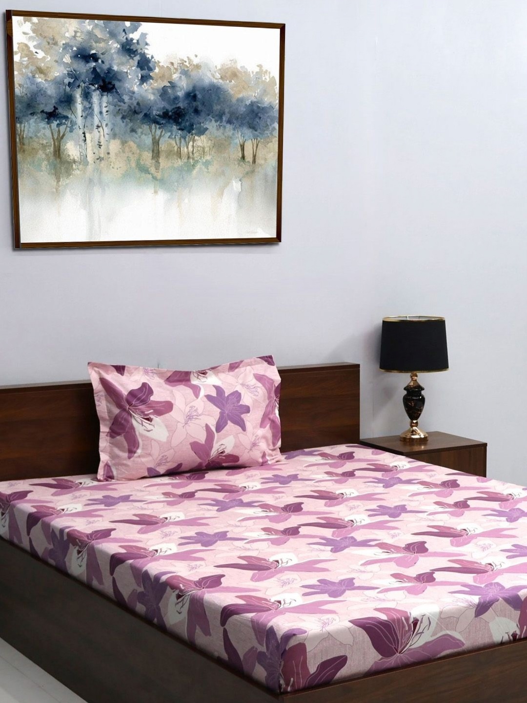 

BOMBAY DYEING Pink & Purple Floral 120 TC Single Bedsheet with 1 Pillow Covers
