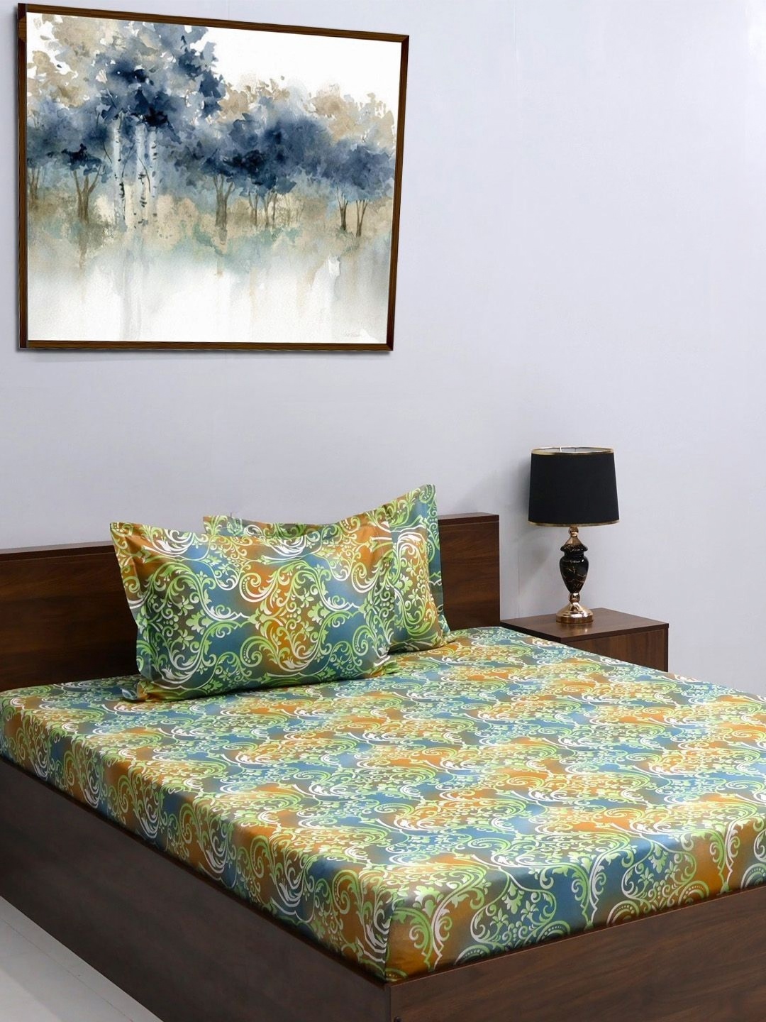 

BOMBAY DYEING Yellow & White Ethnic Motifs 120 TC King Bedsheet with 2 Pillow Covers