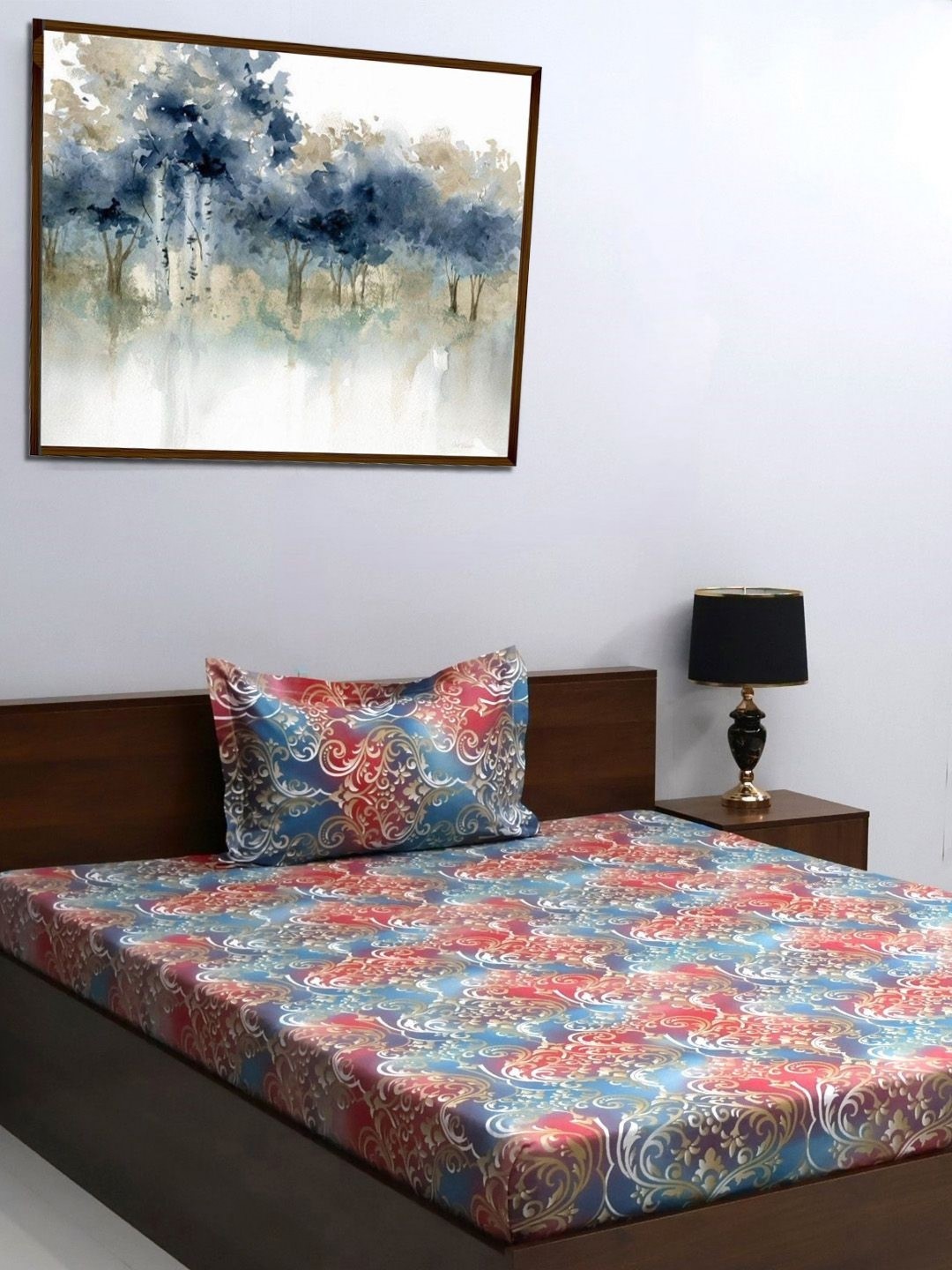 

BOMBAY DYEING Red & Blue Ethnic Motifs 120 TC Single Bedsheet with 1 Pillow Covers