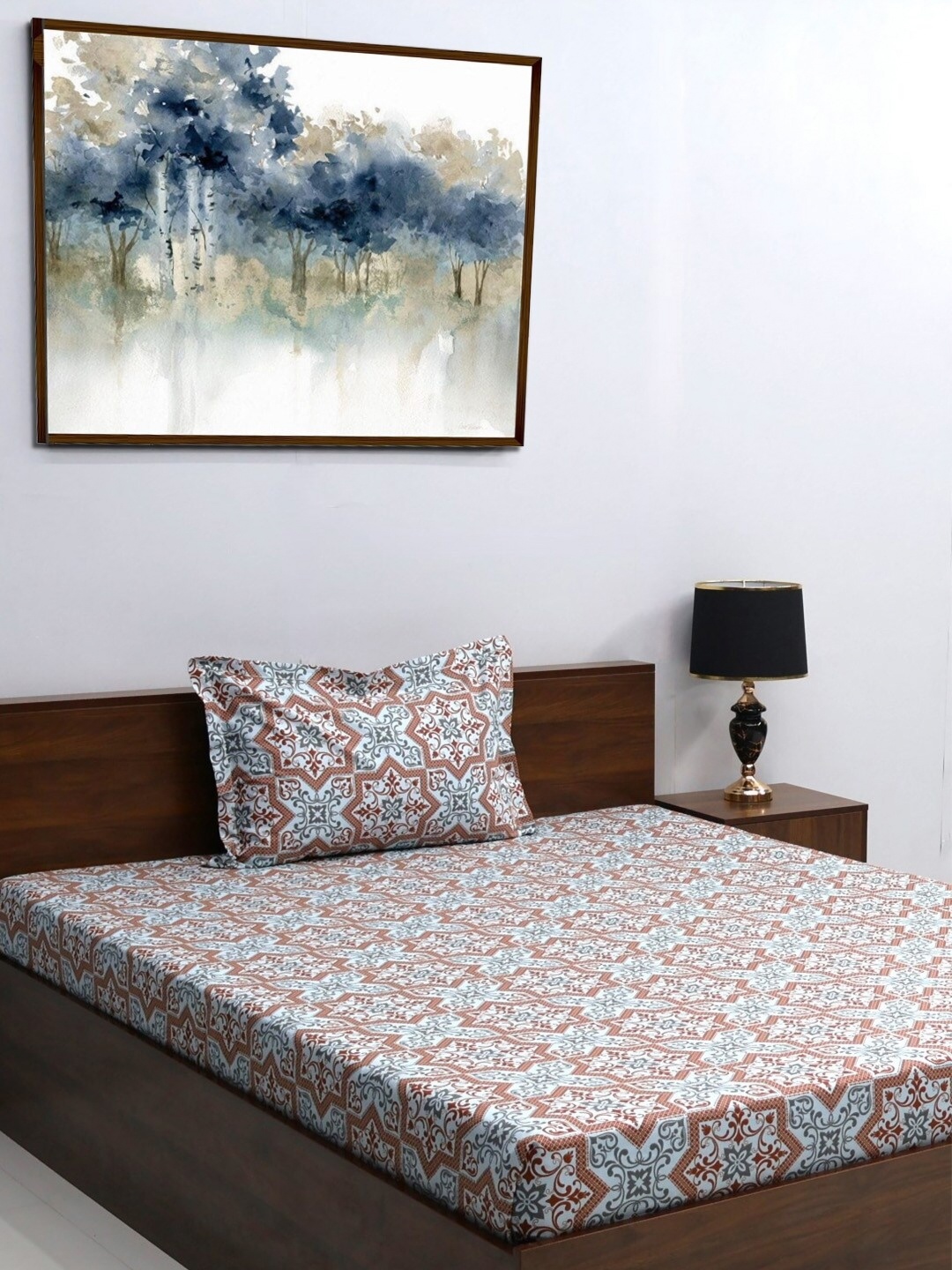 

BOMBAY DYEING Brown & White Ethnic Motifs 120 TC Single Bedsheet with 1 Pillow Covers