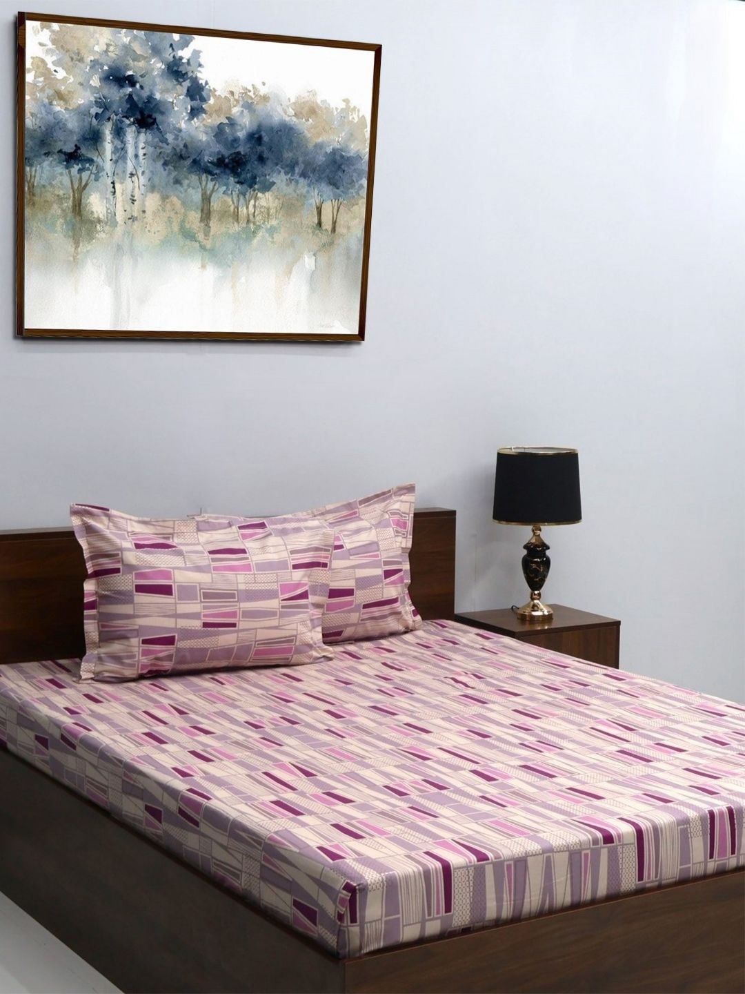

BOMBAY DYEING Pink & Purple Geometric 120 TC King Bedsheet with 2 Pillow Covers