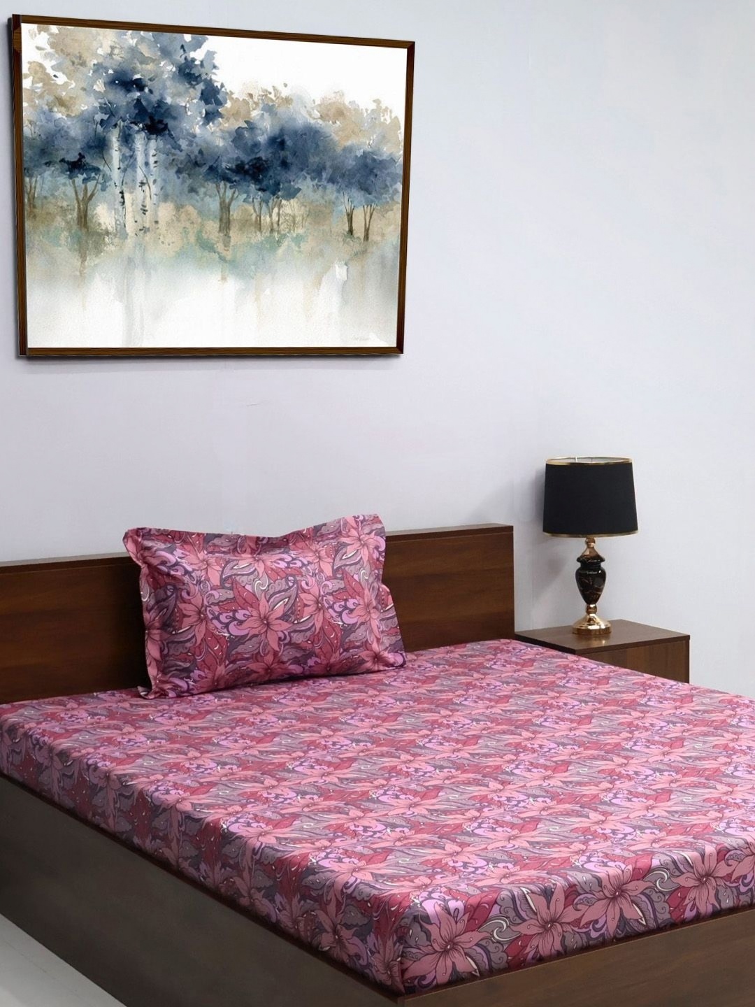 

BOMBAY DYEING Pink & Purple Floral 120 TC Single Bedsheet with 1 Pillow Covers
