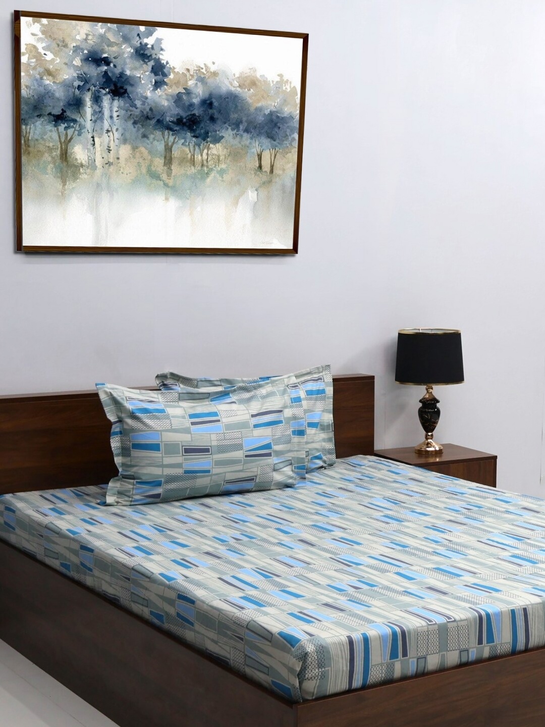 

BOMBAY DYEING Blue & Grey Ethnic Motifs 120 TC King Bedsheet with 2 Pillow Covers