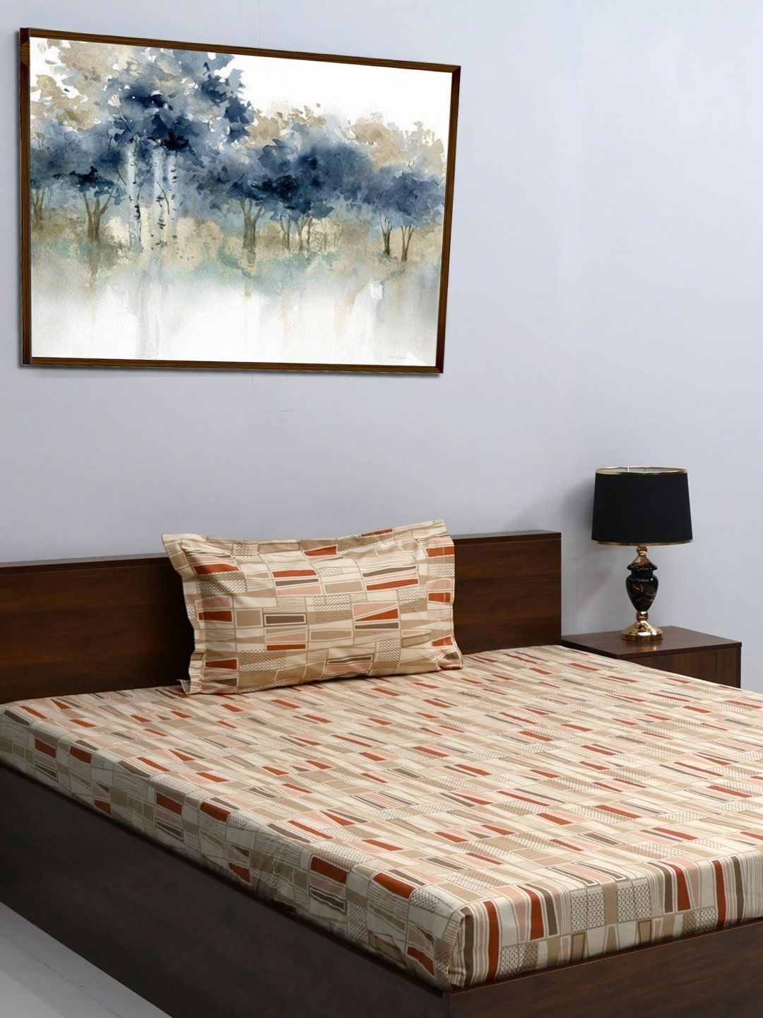 

BOMBAY DYEING Brown & Maroon Geometric 120 TC Single Bedsheet with 1 Pillow Covers
