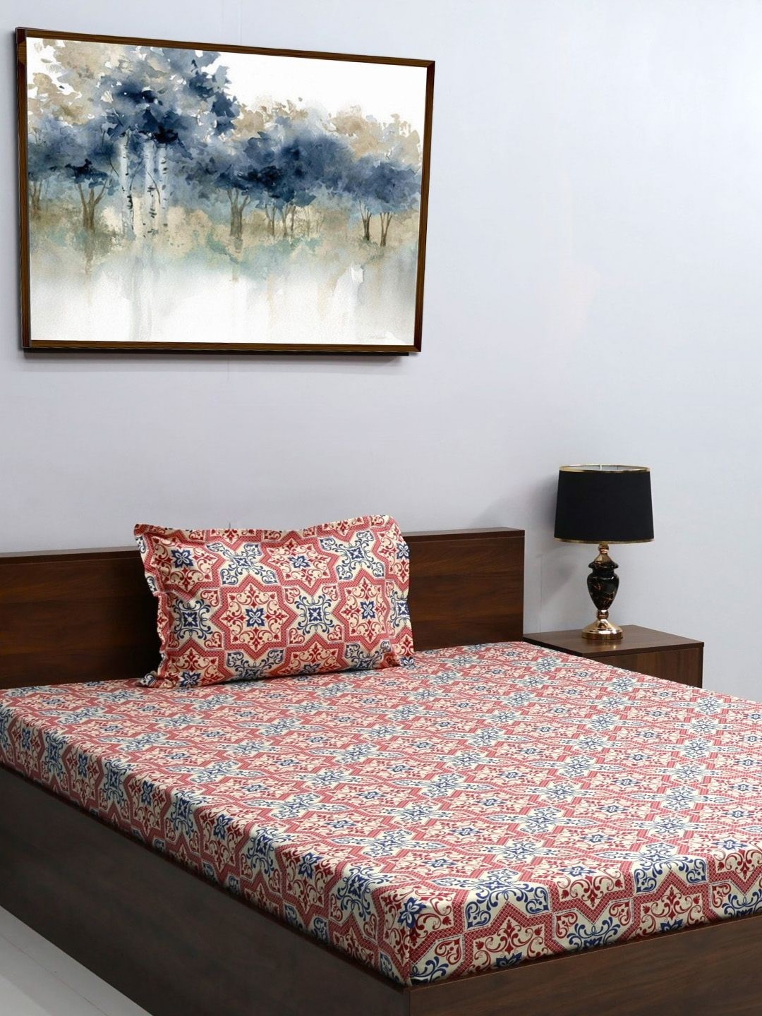 

BOMBAY DYEING Maroon & White Geometric 120 TC Single Bedsheet with 1 Pillow Covers