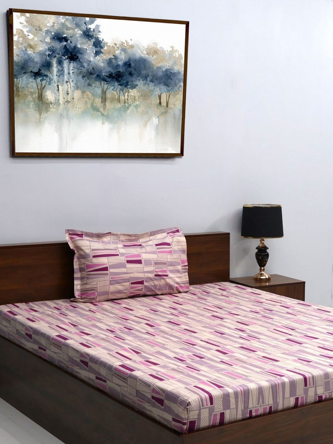 

BOMBAY DYEING Pink & Cream-Coloured Ethnic Motifs 120 TC Single Bedsheet with 1 Pillow Covers