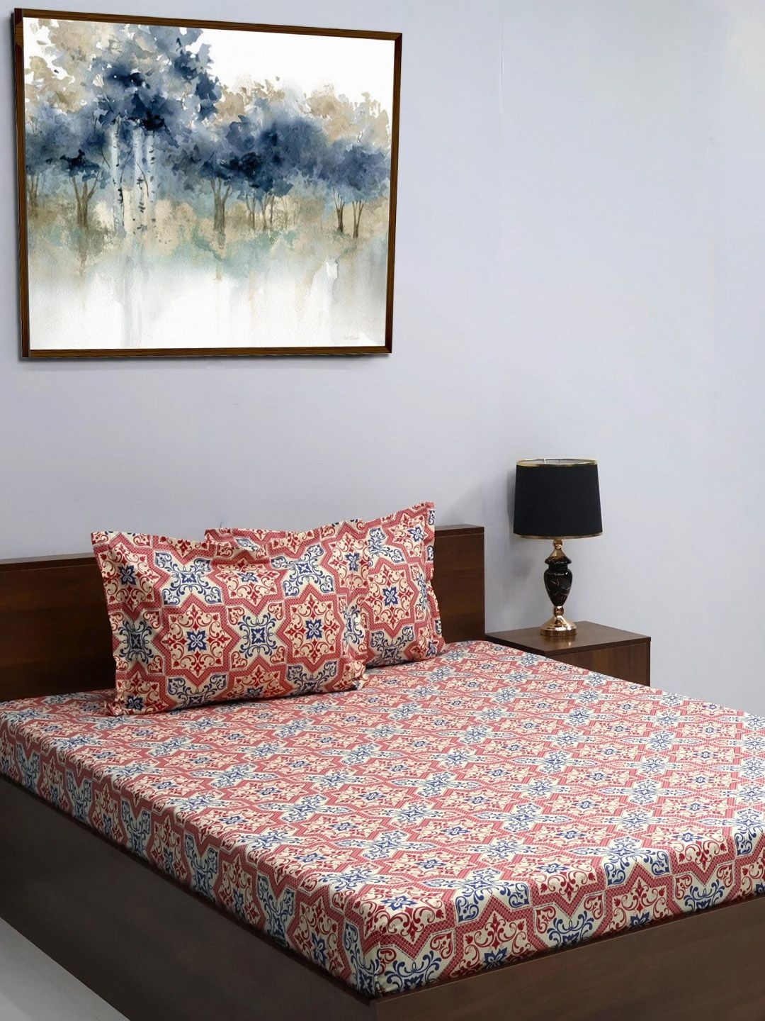 

BOMBAY DYEING Maroon & Blue Floral 120 TC King Bedsheet with 2 Pillow Covers