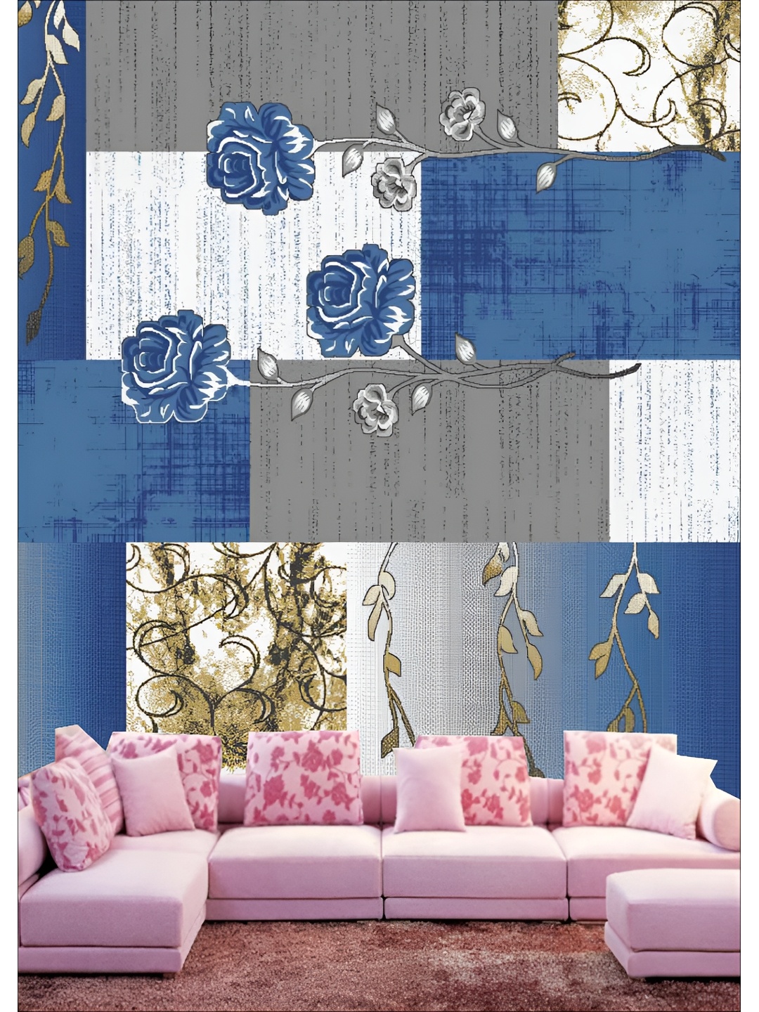

Aura White & Blue Floral Printed 3D Wall Panel