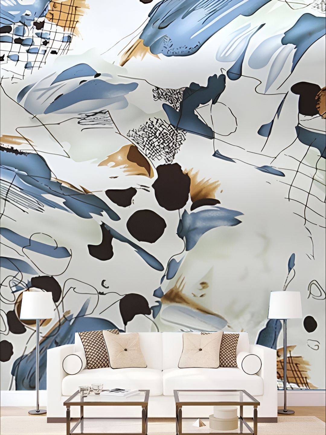 

Aura White & Blue Abstract Printed 3D Wall Panel