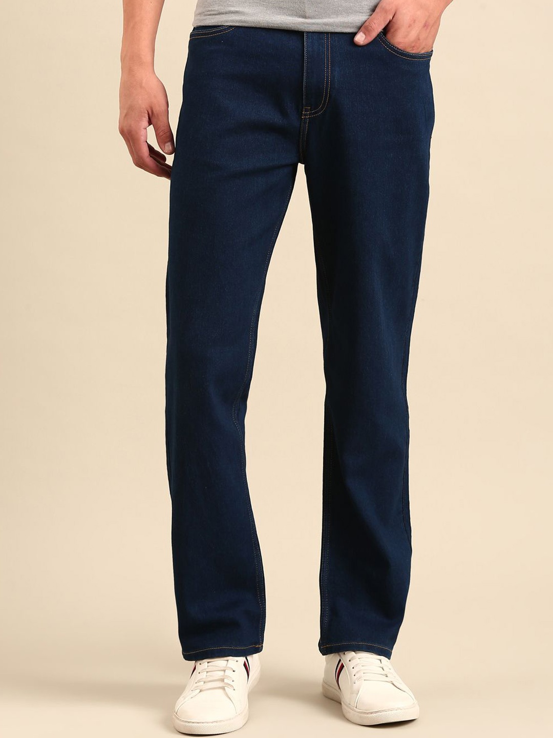 

Mast & Harbour Men Straight Fit Low Distress Stretchable Jeans, Blue