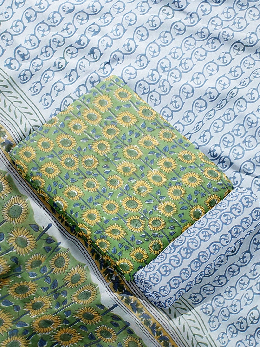 

Weaves of Tradition Printed Pure Cotton Unstitched Dress Material, Green