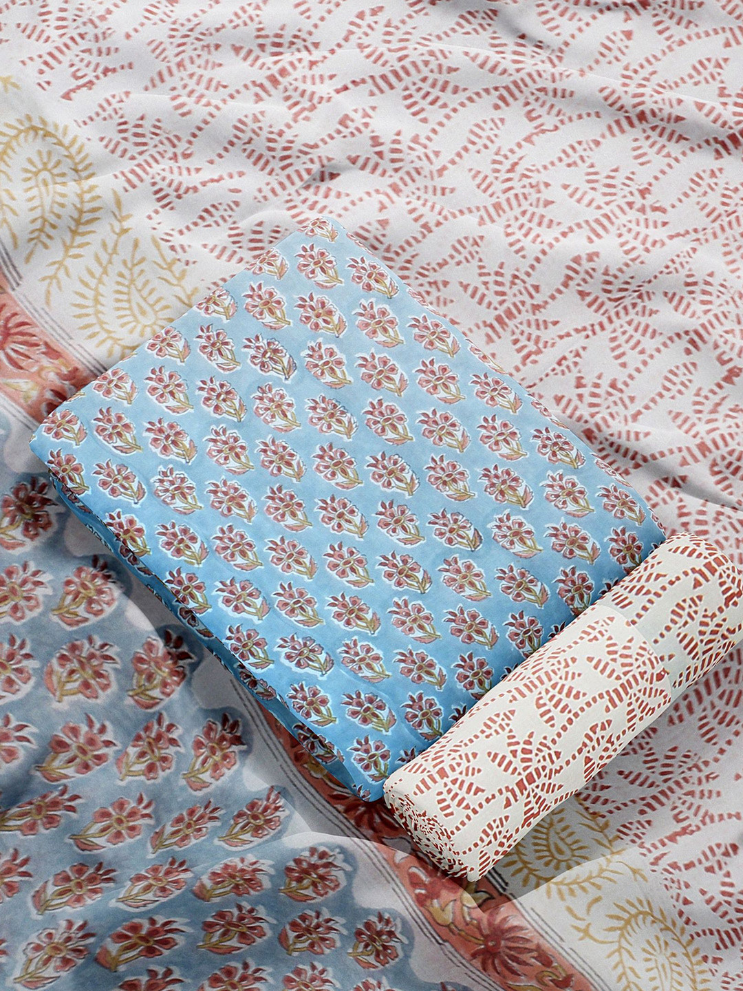 

Weaves of Tradition Printed Pure Cotton Unstitched Dress Material, Blue