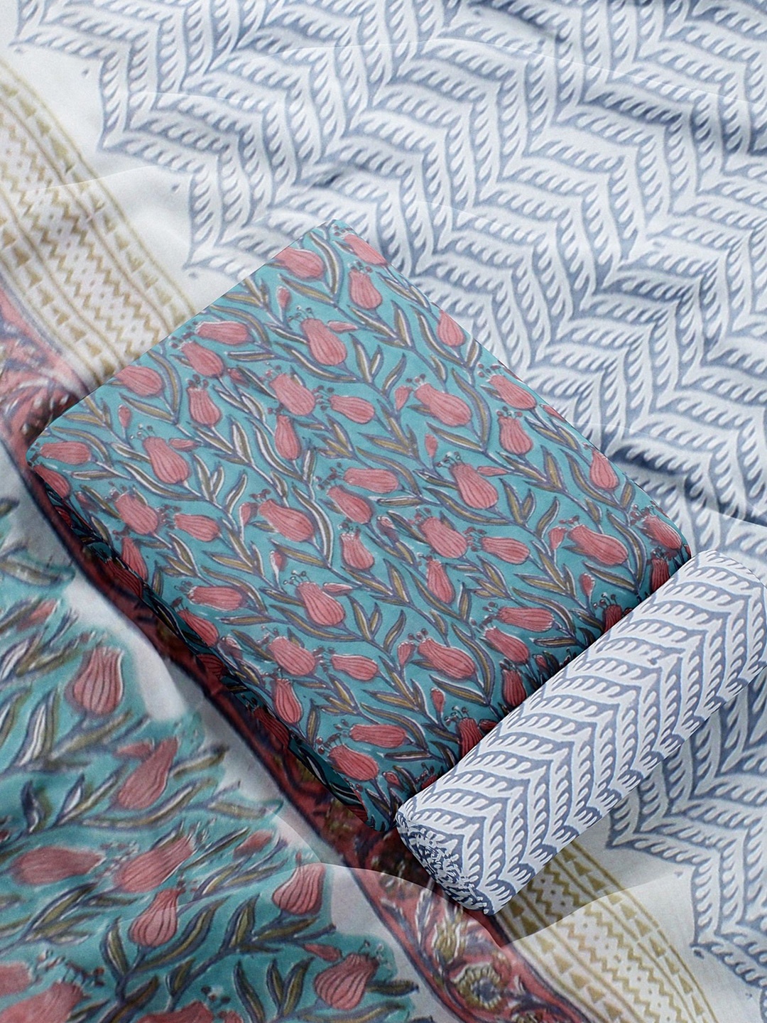 

Weaves of Tradition Printed Pure Cotton Unstitched Dress Material, Blue