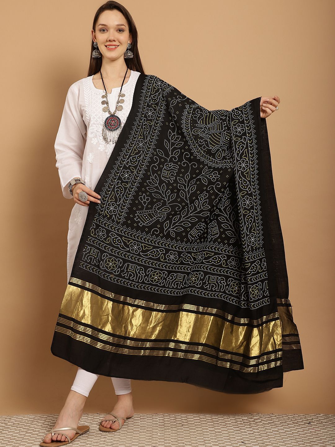 

SOUNDARYA Printed Bandhani Dupatta, Black