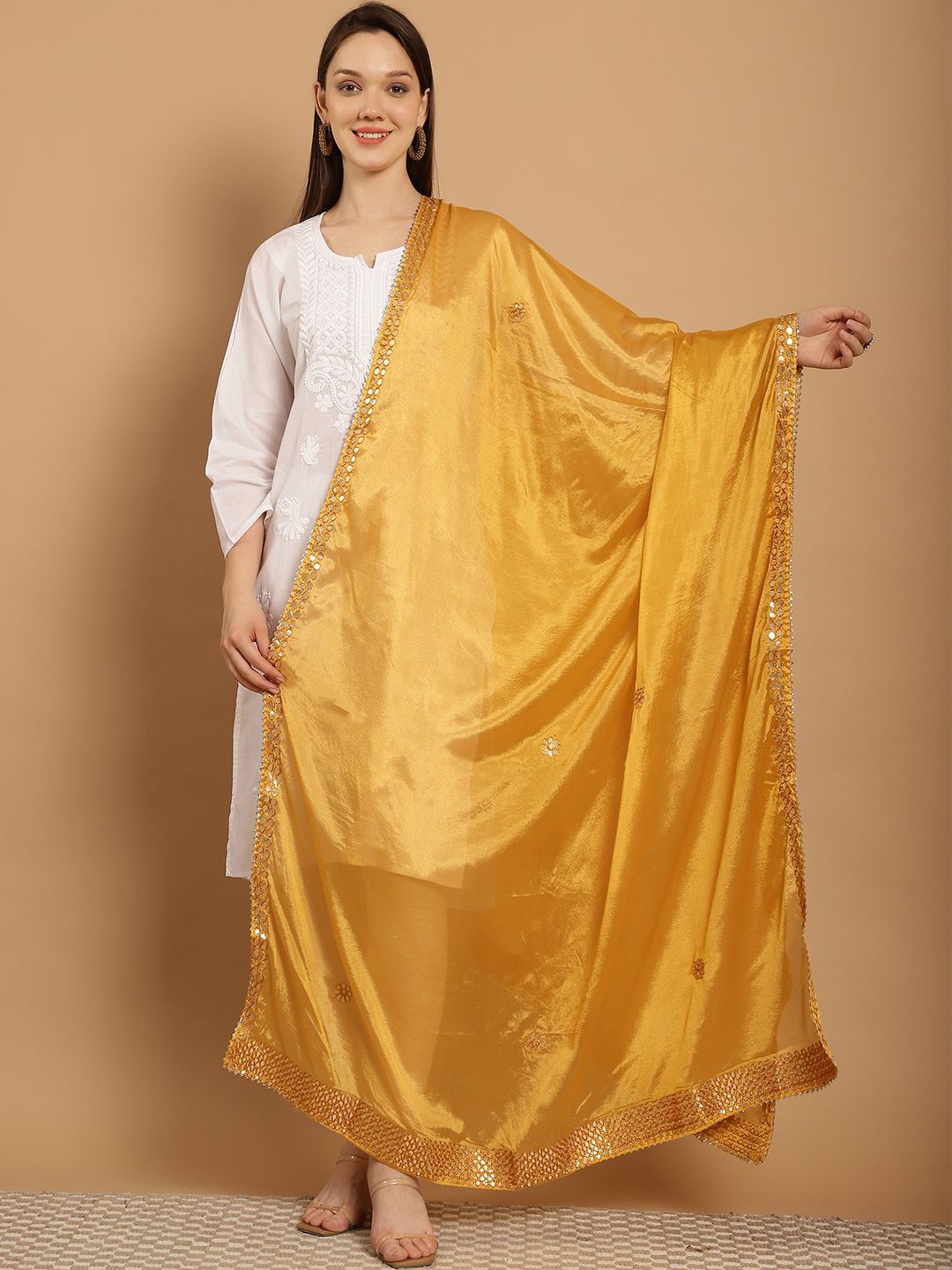 

SOUNDARYA Embroidered Dupatta with Gotta Patti, Mustard