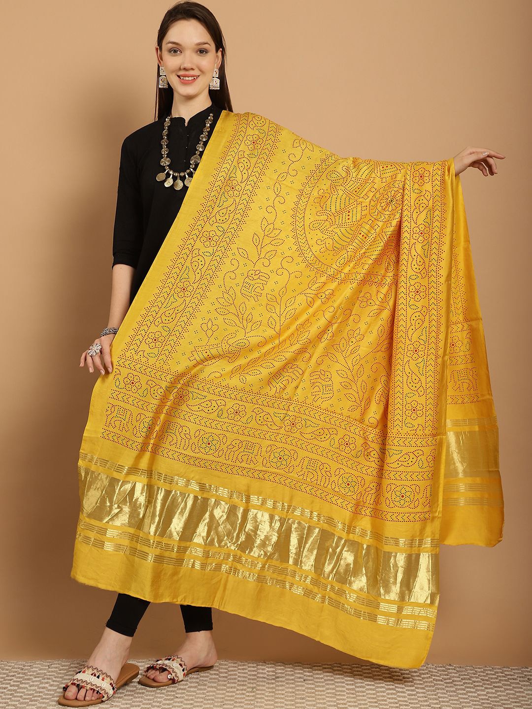 

SOUNDARYA Printed Bandhani Dupatta, Yellow