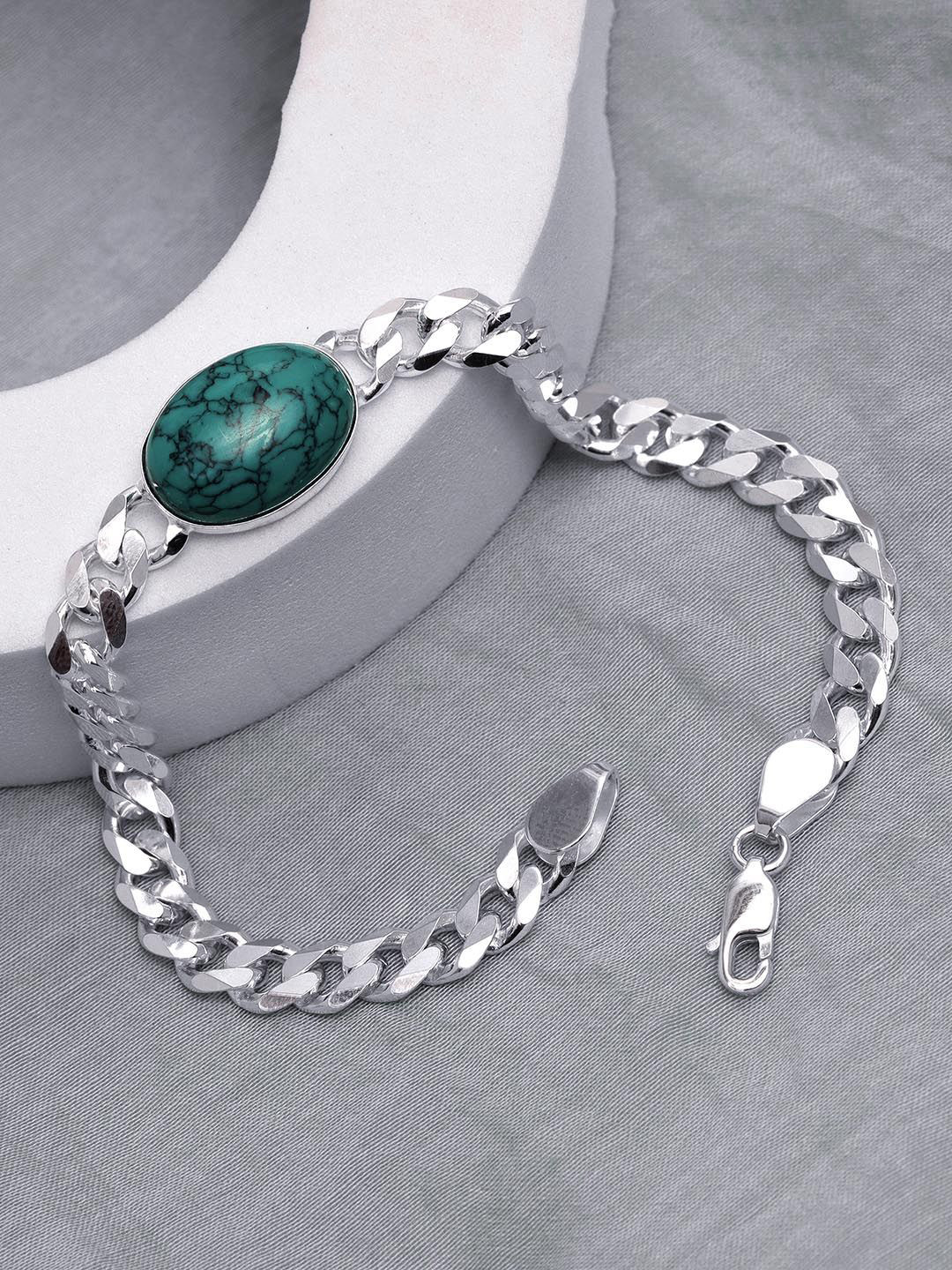

LeCalla Men Sterling Silver Turquoise Silver Plated Link Bracelet