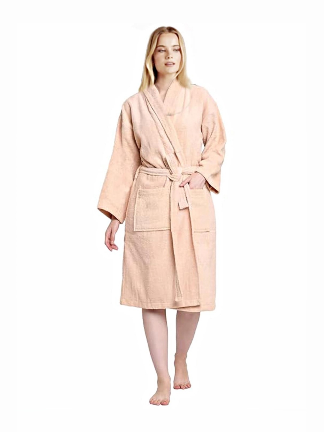 

Bezzilish Home Micro Terry Bath Robe With 2 Front Pockets, Beige