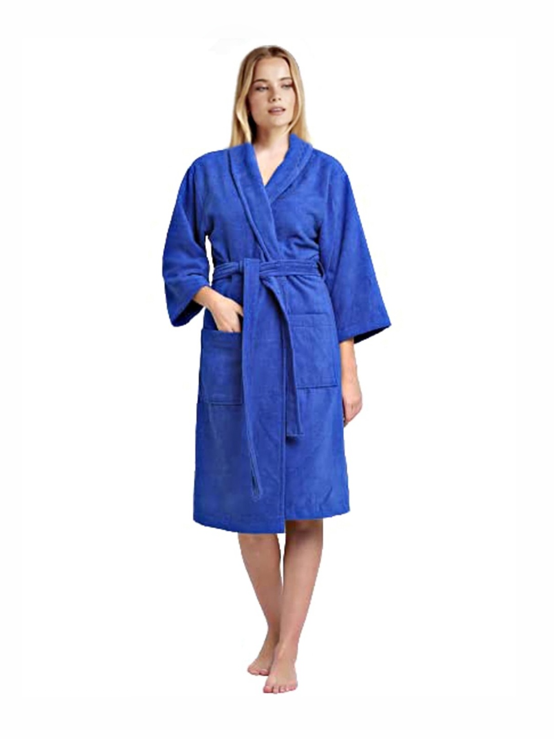 

Bezzilish Home Micro Terry Bath Robe With 2 Front Pockets, Blue