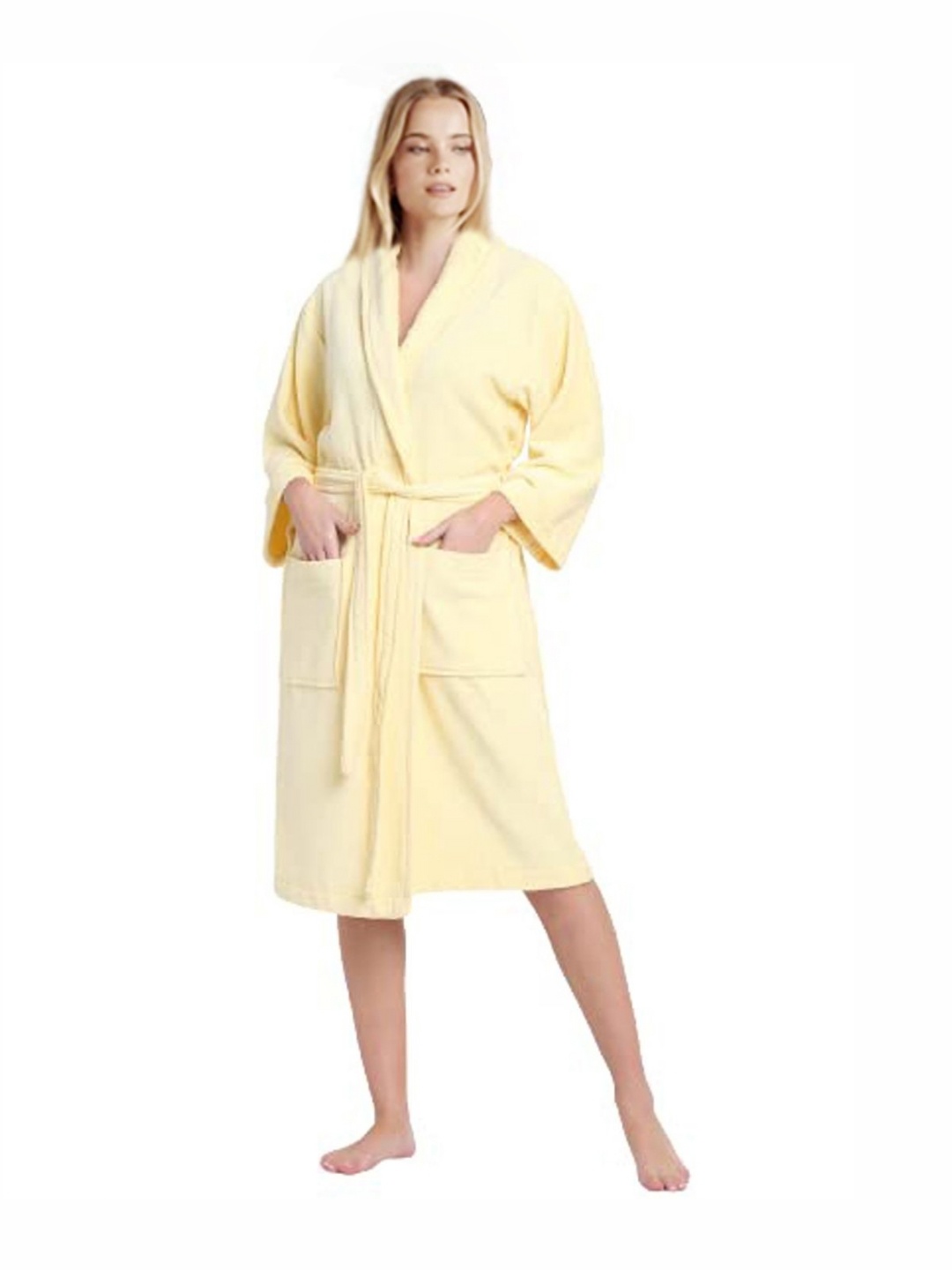 

Bezzilish Home Micro Terry Bath Robe With 2 Front Pockets, Yellow