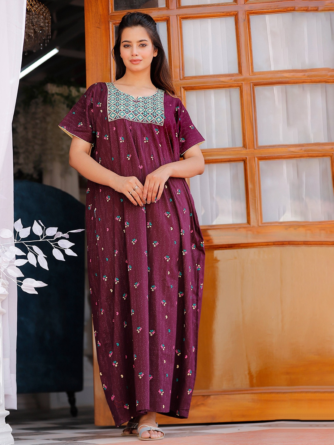

G4Girl Cotton Printed Nightdress, Violet