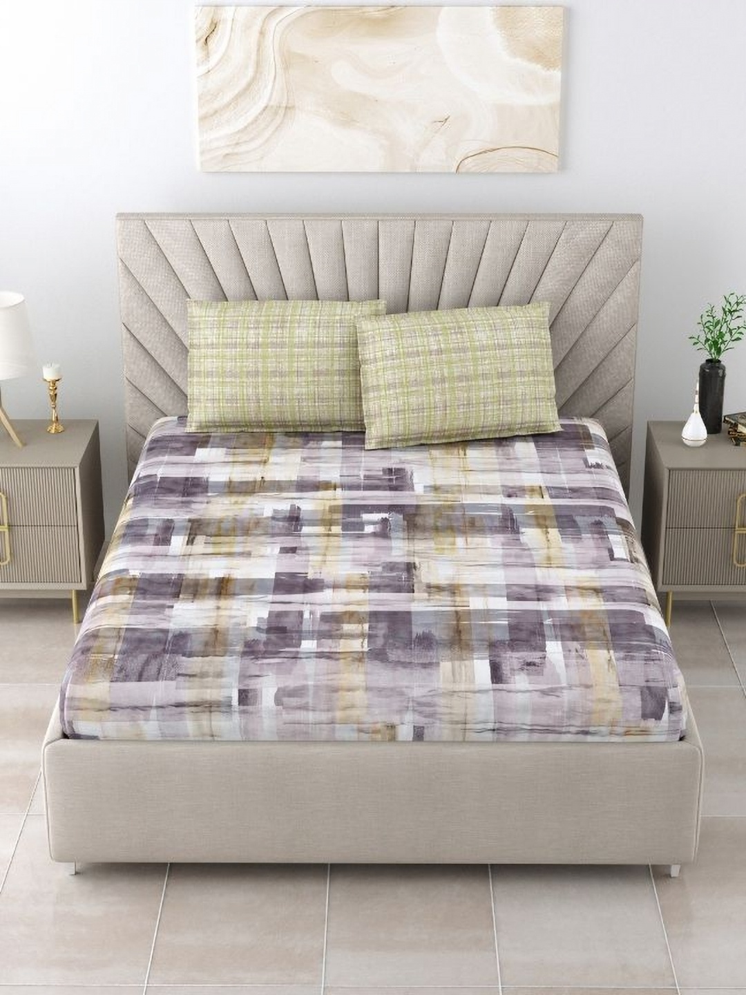 

Salona Bichona Purple & White 180 TC King Bedsheet with 2 Pillow Covers
