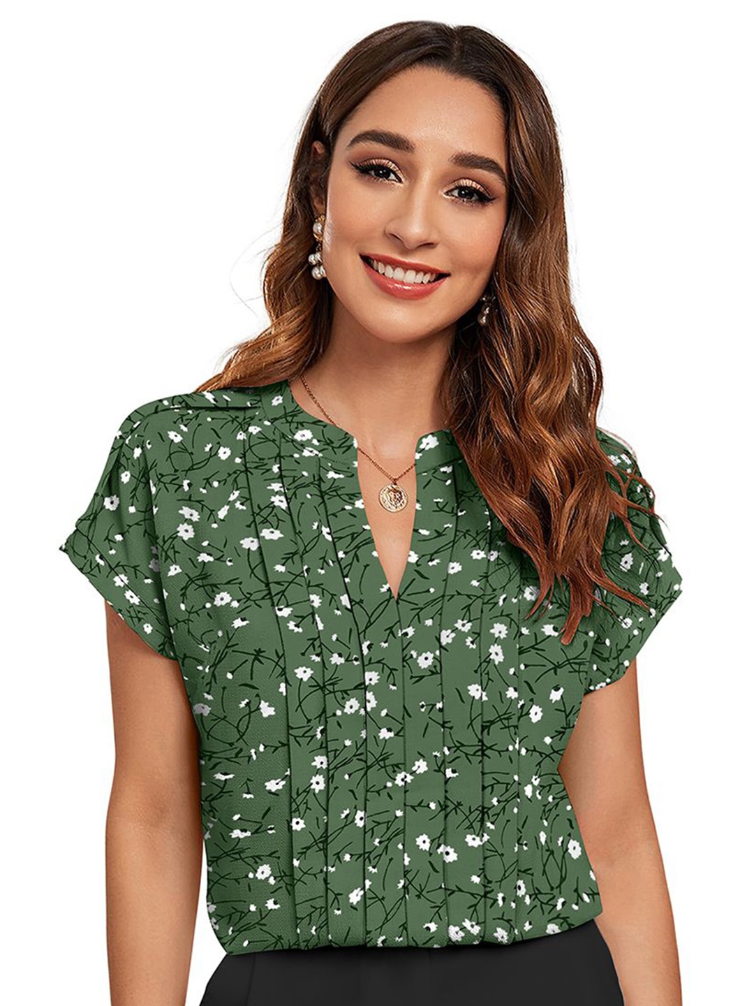 

BAESD Print Extended Sleeves Cotton Top, Green