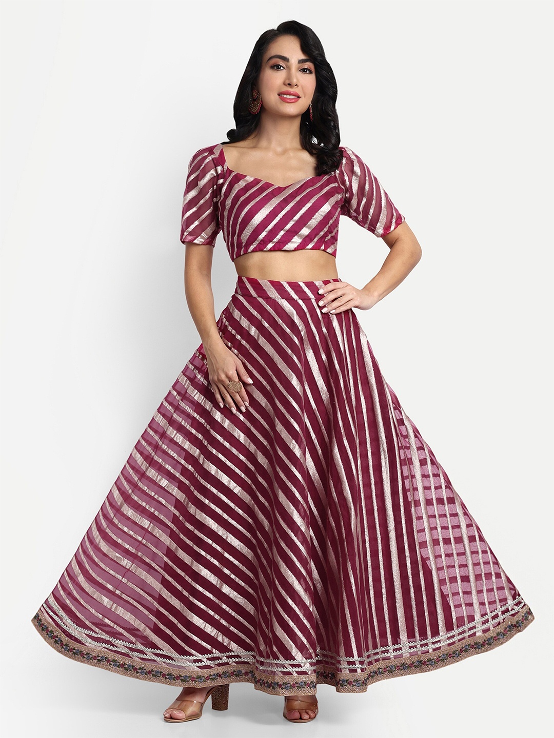 

GENDAFOOL Embellished Ready to Wear Lehenga & Blouse With Dupatta, Magenta