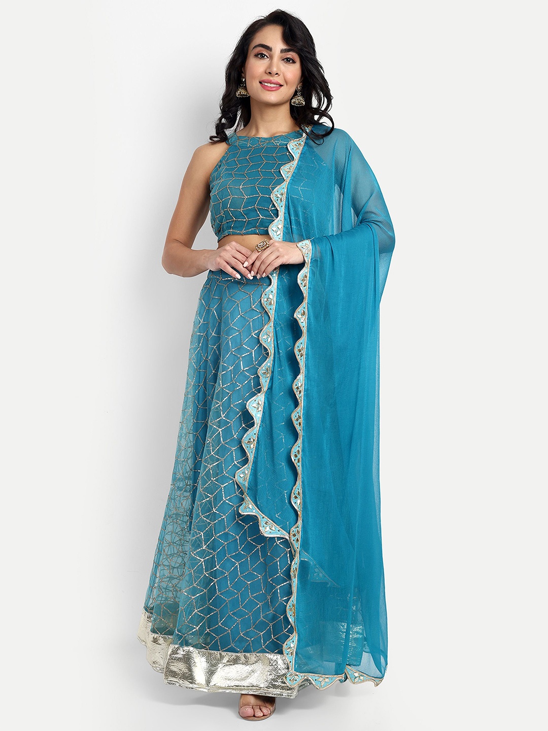 

GENDAFOOL Embellished Ready to Wear Lehenga & Blouse With Dupatta, Blue