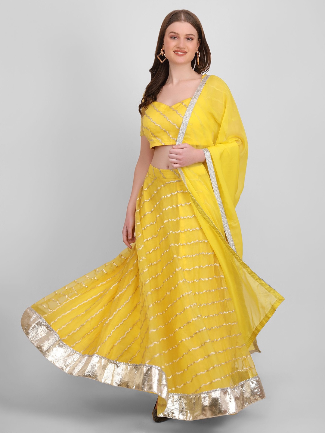 

GENDAFOOL Embellished Ready to Wear Lehenga & Blouse With Dupatta, Yellow