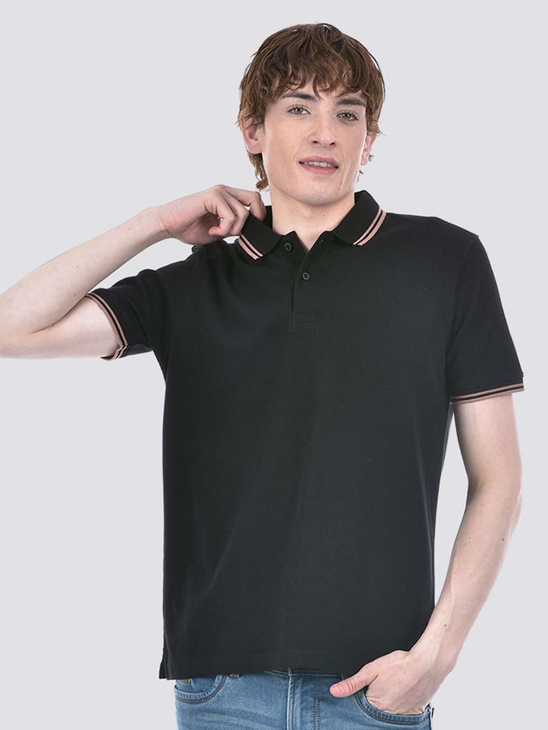 

ONEWAY Men Polo Collar Solid T-shirt, Black