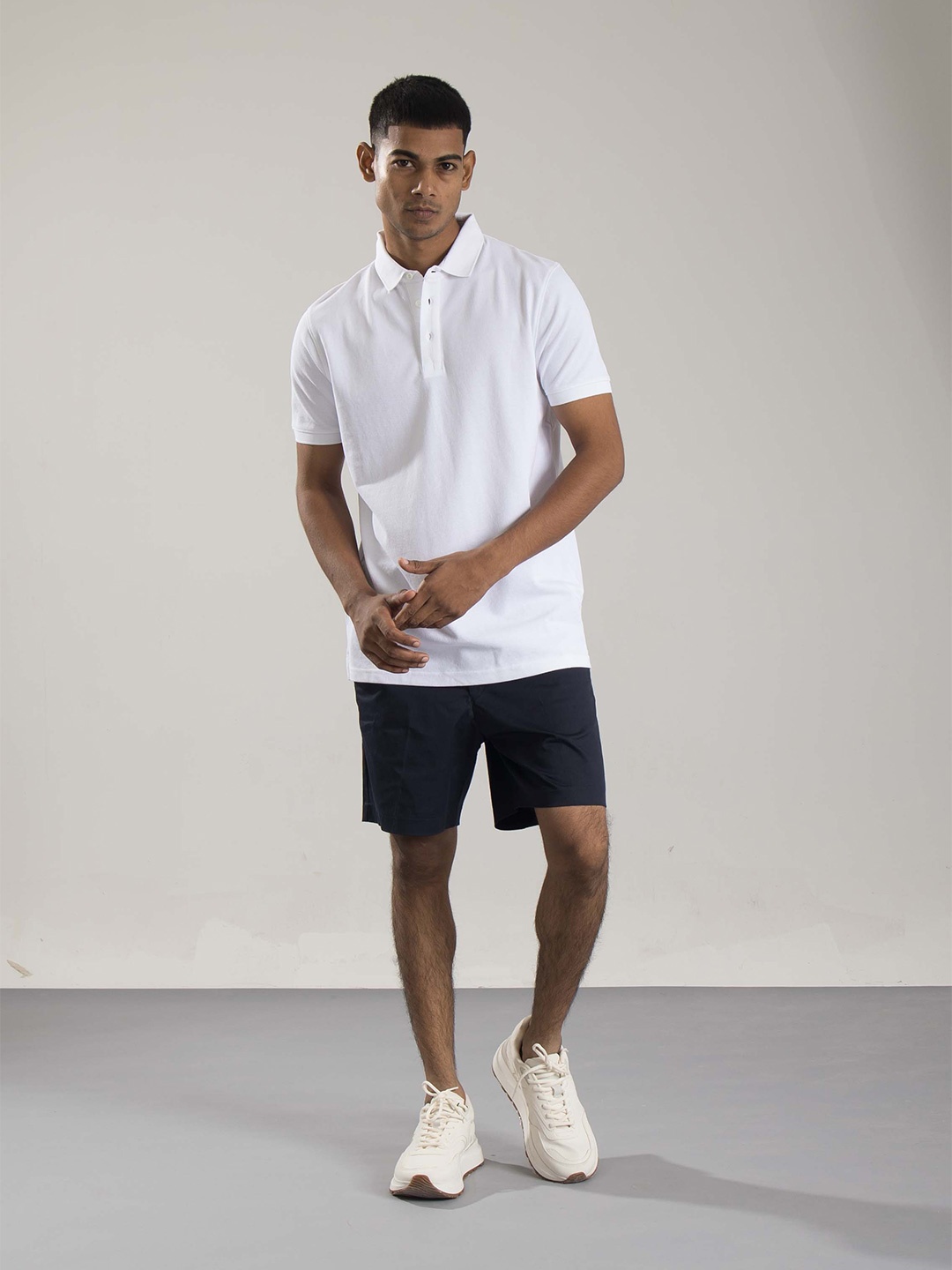 

ONEWAY Men Polo Collar Solid T-shirt, White