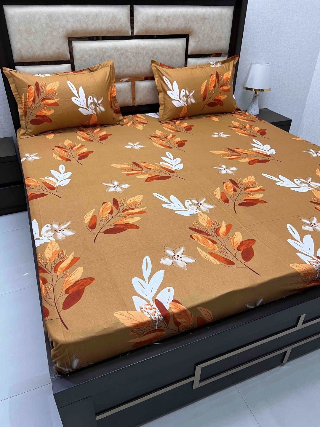 

Pure Decor Orange & White Floral Queen Bedsheet with 2 Pillow Covers