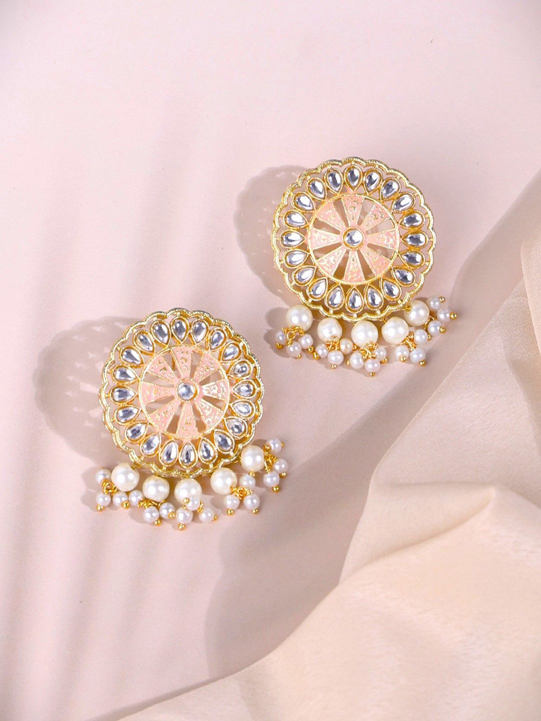 

PANASH Gold Plated Stone Studded Classic Drop Earrings