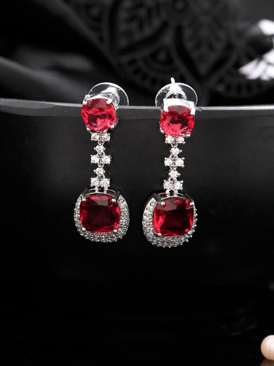 

Silvermerc Designs Diamond Shaped Drop Earrings, Red