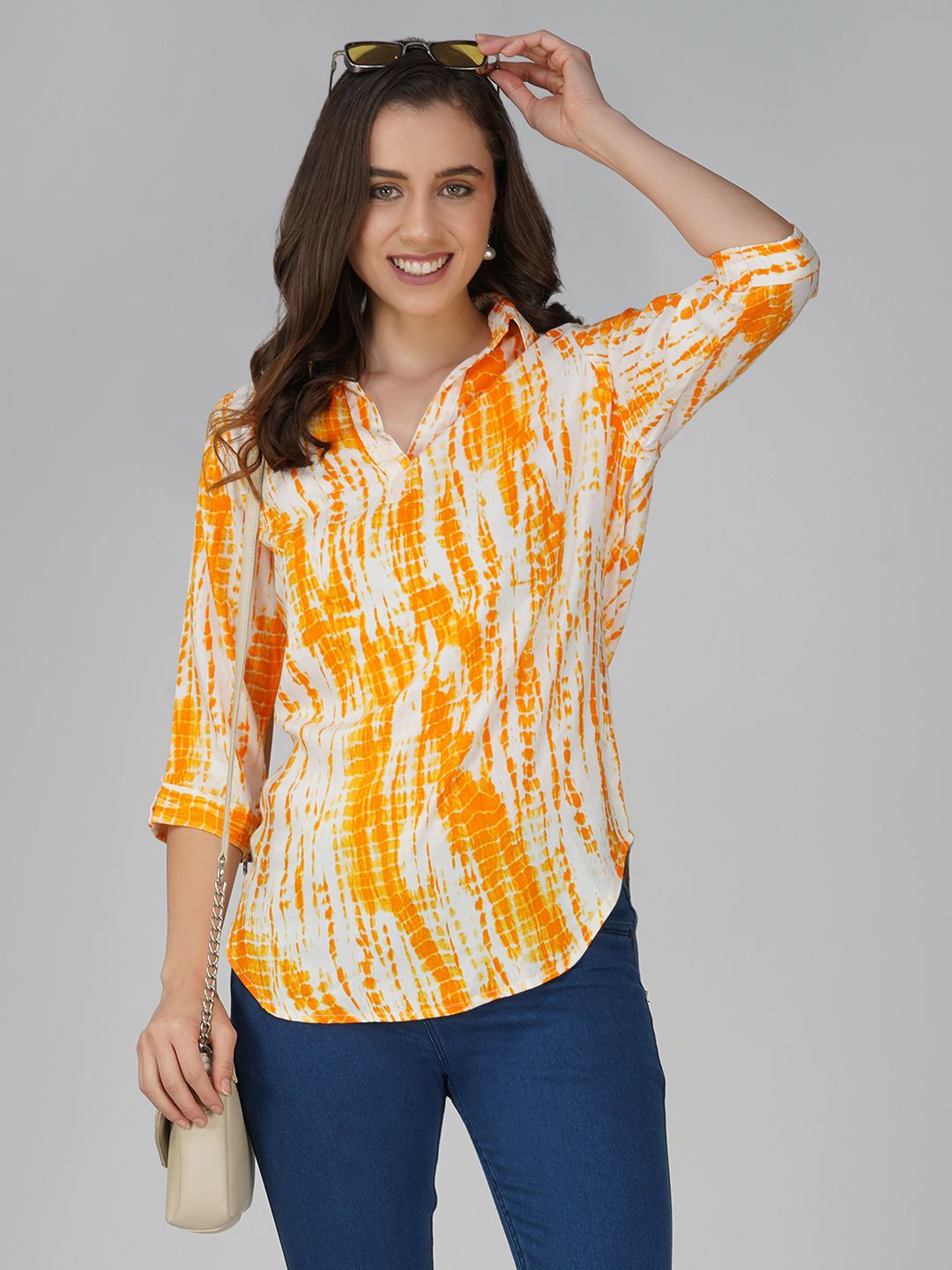 

KALINI Print Shirt Style Top, Yellow