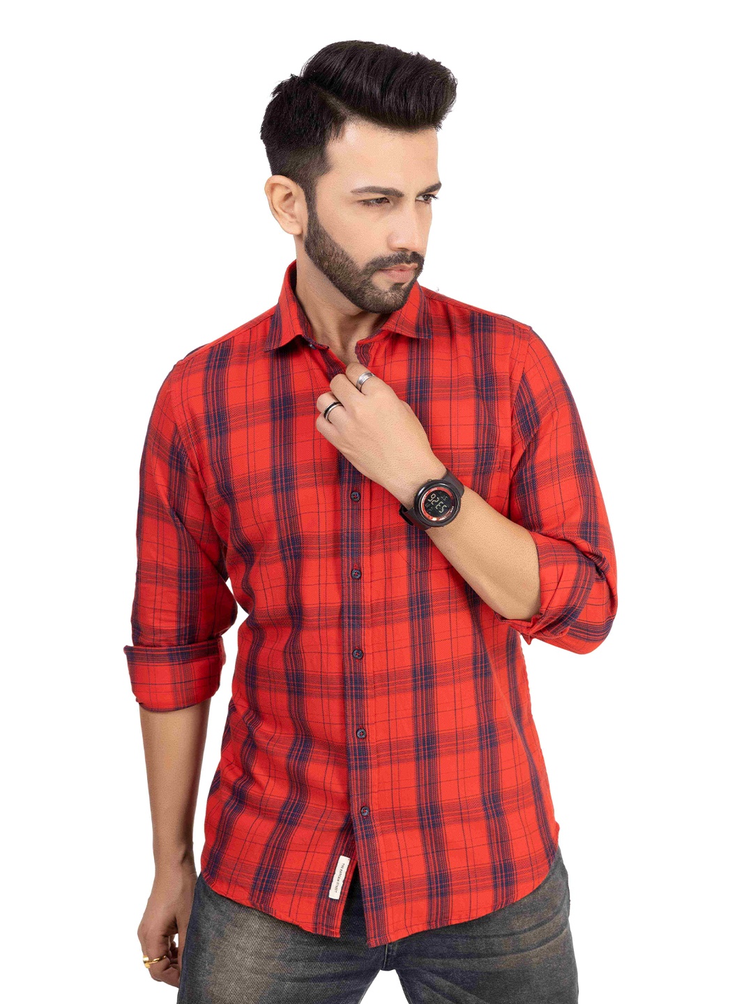 

TBS- THE BARGAIN STREET Men Comfort Tartan Checks Opaque Checked Casual Shirt, Red