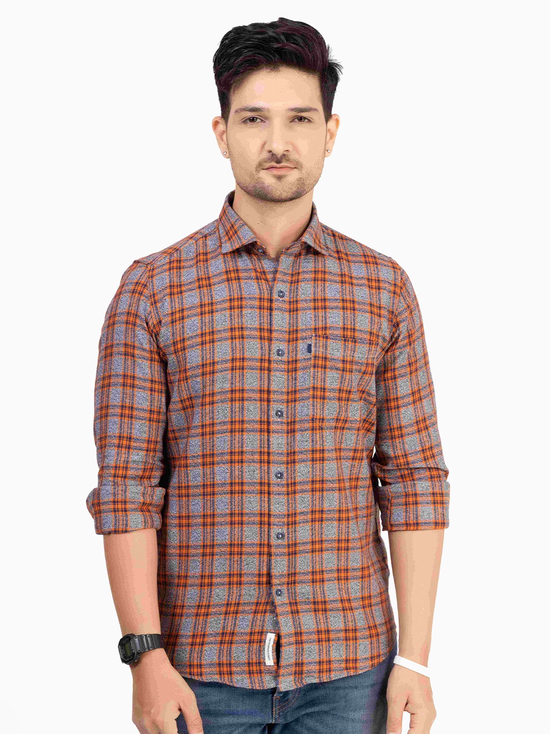 

TBS- THE BARGAIN STREET Men Comfort Tartan Checks Opaque Checked Casual Shirt, Grey