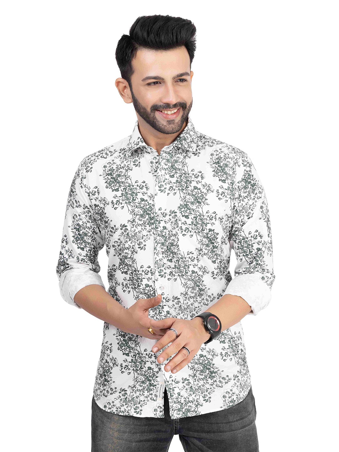 TBS- THE BARGAIN STREET Men Comfort Floral Opaque Printed Casual Shirt, White